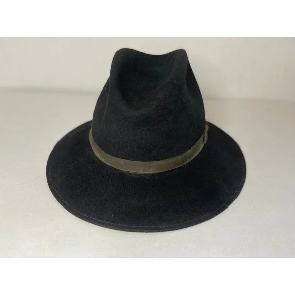 Black Felt Fedora Hat With Brown Band 100 Percent Wool - Picture 16 of 16